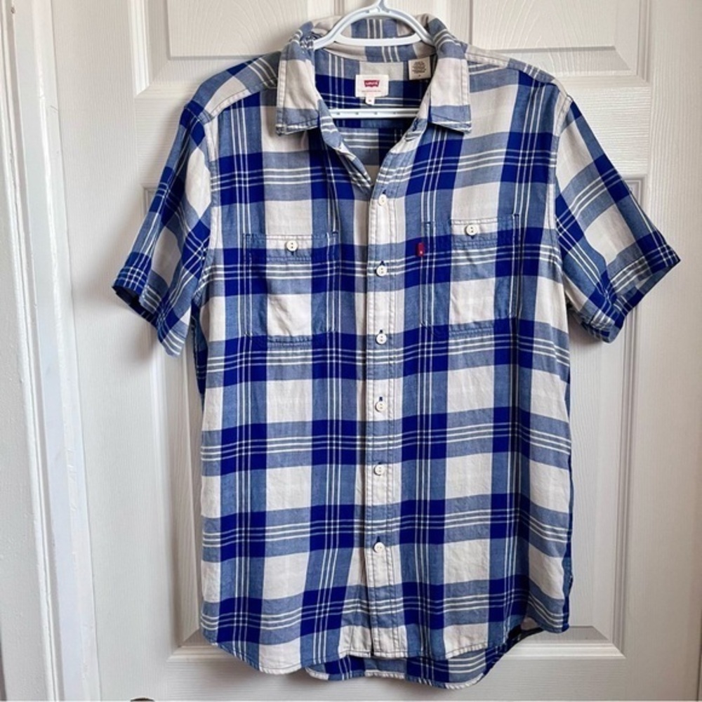 Levi’s Shirt Blue Checkered Flannel Cotton Lumberjack Medium Men Short sleeve